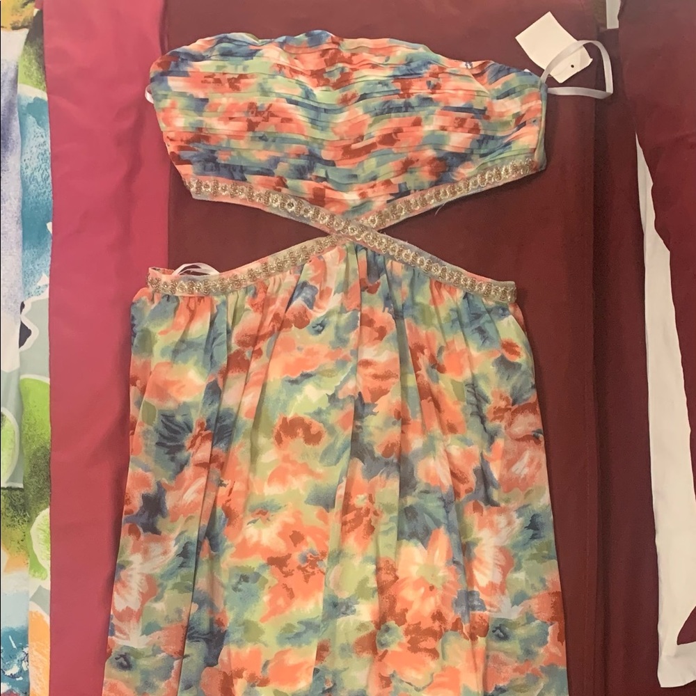 Coral and blue flower dress